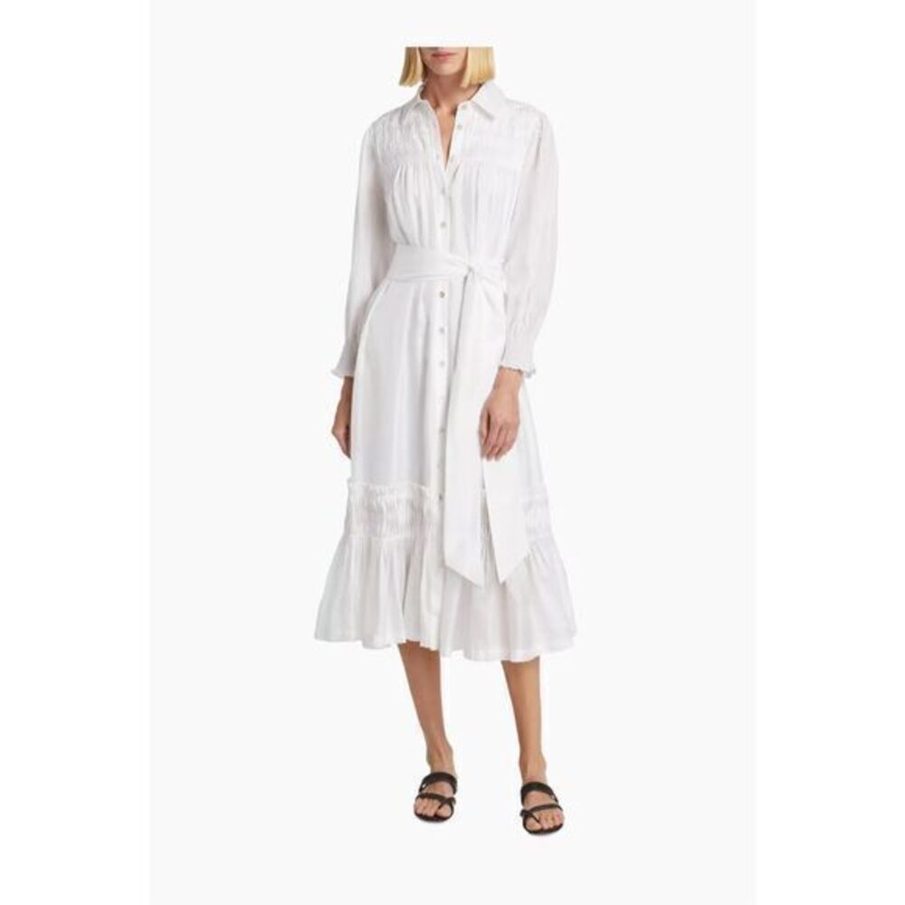 Figue Womens Hatfield Gathered Ruffle Hem Silk Midi Dress White Small
